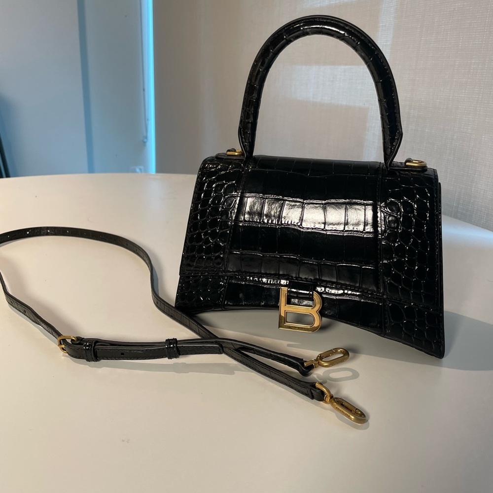Balenciaga 
WOMEN'S HOURGLASS SMALL HANDBAG CROCODILE EMBOSSED IN BLACK